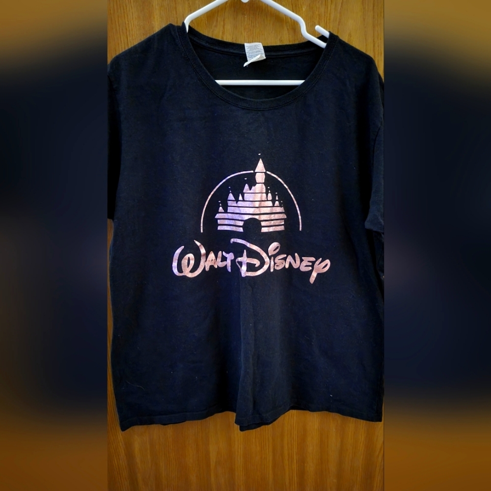 Women's 2x Black Tee with Rose Gold Colored Disney World Graphic